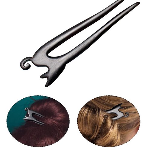 Mobestech Chinese Wood Hair Stick Cat Carved Hair Fork Stick Vintage Hair Styling Pins Hair Chopsticks Pins for Women Girls, Black