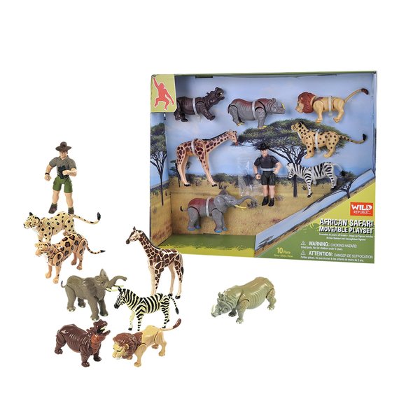 Wild Republic Movable Action Playset Safari, Eight Species of African Animals and a Safari Guide, Gift for Kids, Great for Interactive Play