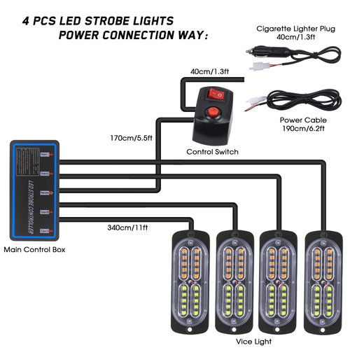 LINKITOM 4pcs Ultra Slim Sync Feature 24-LED Car Truck Surface Mount Emergency Hazard Warning Strobe light (Amber&White)