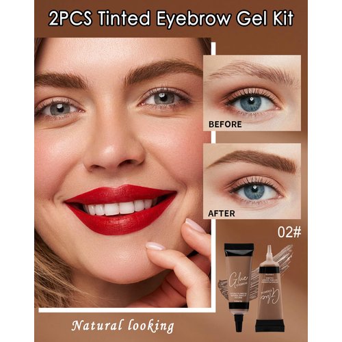 Tinted Eyebrow Gel Kit-2PCS Auburn Thickening Brow gel para cejas,Brow Fillers,Fast Definitio Brow Glue,Natural Long Lasting Waterproof Eyebrow Makeup Gift for Women with 2 Eyebrow Brushes-Set 02