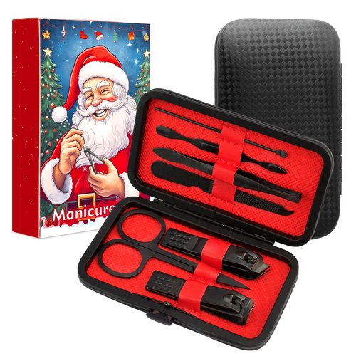 Manicure Kit Christmas Stocking Stuffers for Men - Manicure Set, Nail Clippers Kit, 7 Pcs Manicure and Pedicure Kit, Black Nail Care Kit Christmas Gifts For Men Dad Husband Boyfriend Father Women Mom
