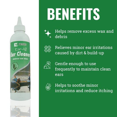 Kenic Ear Cleaner for Dogs, Cats, Pets - Wax, Odor, & Debris Remover, Keeps Ears Clean,Fresh & Healthy, Gentle Cleanser to Help Reduce Infection & Itching - Cruelty Free, Made in USA