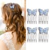 4 Pcs Vintage Butterfly Hair Combs with Crystal Metal Hair Side Comb Clips Wedding Bridal Headpiece Hair Accessories for Women Girls, Silver