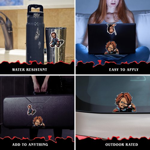 Chucky Doll Child's Play Decals - Set of 3 Vinyl Stickers for Car Tumbler Water Bottle Laptop Halloween Horror Car Decal Chucky Doll Face Scary Stickers