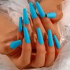Uranian Coffin Extra Long Press on Nails Blue Ballerina Fake Nails Matte Halloween Full Cover False Nails Acrylic Nails for Women and Girls(24pcs) (Sky blue)