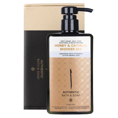 AUTHENTIC BATH & SOAP All Natural - Honey & Oatmeal Body Wash - with Vitamin E & Hyaluronic Acid, Moisturizing for Sensitive & Acne Prone Skin Shower Gel, Men & Women, Paraben Free 16.9 Fl Oz