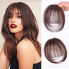 QGZ Clip in Bangs-Fake Bangs Hair Clip Fringe with Temples Hairpieces 100% Real Human Hair Extensions Curved Clip On Bangs for Women(Dark Auburn Brown Wispy Bangs)