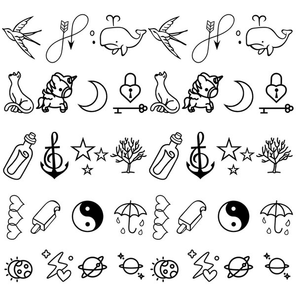 Oottati 2 Sheets Small Tiny Temporary Tattoo Stickers Taichi Anchor Moon Cat Whale Tree Star