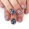 NEWSPIED 4th of July Press on Nails Short Square Independence Day Fake Nails with Glitter Sequin Star Stripe Design Acrylic Glue on Nails Star False Nails for Women 4th of July Nails DIY 24Pcs