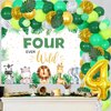 Jungle Theme 4th Birthday Decorations, Four Ever Wild Birthday Decorations Boy, Sage Green Jungle Balloon Arch Kit, Four Ever Wild Backdrop, Number 4 Foil Balloons Artificial Palm Leaves