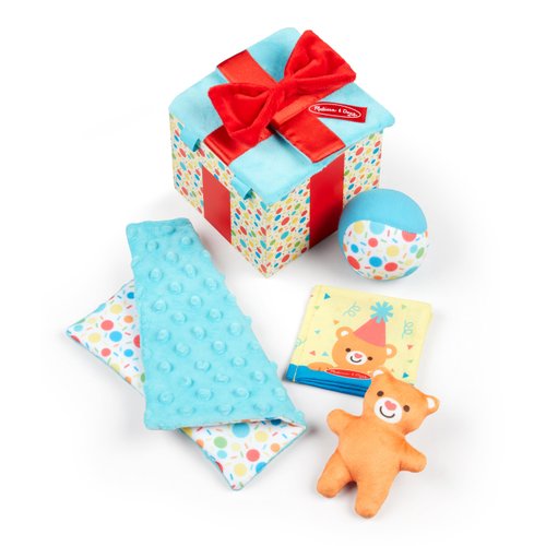 Melissa & Doug Wooden Surprise Gift Box Infant Toy (5 Pieces) Baby Toy Gift Set, Tactile Sensory Toy for Babies and Toddlers - FSC-Certified Materials