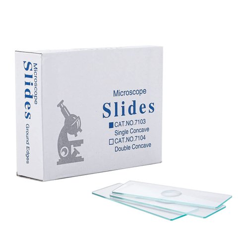 creahub Microscope Slides Concave, Single concave 50pcs Glass Slide with Single Depression for Wet Specimen, Lab Sample Observe, Gift for Kids