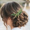 BETITETO Crystal Flower Hair Comb Bridal Wedding Rhinestone Hair Pin Piece for Women Girls (Green)