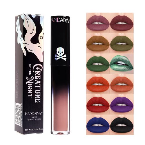 4Pcs Gothic Style Lipstick Kit, Goth Makeup Black Matte Lipstick, Stay Moisturizing, Long Lasting Lip Stick for Halloween Festival Lip Makeup, Beautiful Gothic Finish (Color C, 2.6 Ounce (Pack of 4))