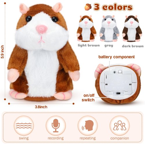 Motionchic 3 Pcs Talking Hamster Repeats What You Say Interactive Stuffed Plush Animal Talking Toy Hamster Toys for Kids Talking Hamster Mouse Toys for Birthday Gifts Boys Girls Early Learning