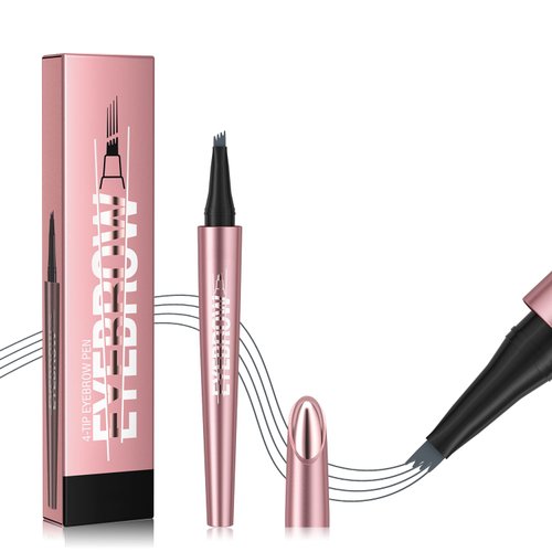 Microblading Eyebrow Pen,4 Tip Brow Pencil Magic Eyebrow Pencil Eyebrow for Women Eyebrow Microblade Pen with 4 Fork Tip for Natural-Looking Hair-Like Defined Brows (Gray)