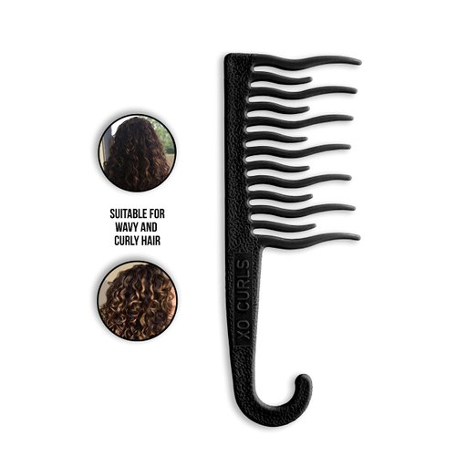 XO Curls Shower detangling hair comb, Wide tooth comb, Comb with hook for easy hanging in shower, Gentle on Scalp, Hair comb for with curly & wavy hair
