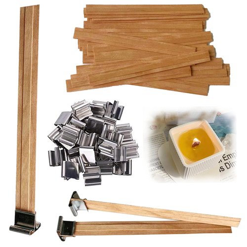 PXBBZDQ Double-Layered Wooden Wicks,30 Sets Wood Wicks for Candles Making,Wooden Candle Wick with Base