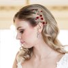 Foyte Crystal Flower Wedding Hair Comb Red Rose Headpiece Gold Hair Piece Bride Pearl Hair Accessories for Women