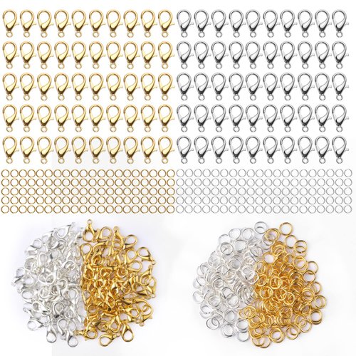 300 pcs Lobster Clasps and Open Jump Rings Set, Jewelry Clasps Lobster Claw Clasps for Jewelry Making Findings&Bracelets Stocking Stuffers Christmas Gifts(Gold, Silver)