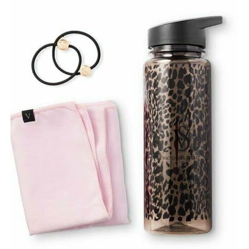 Victoria's Secret Leopard On Point Exercise Workout Kit Water Bottle Hair Ties Towel