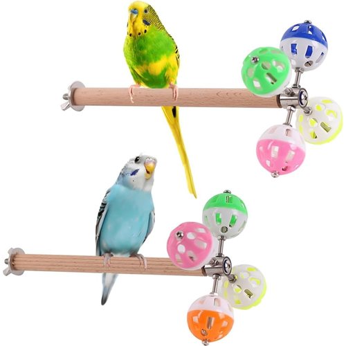Bird Toys for Parakeet, Exercise Rotating Swing for Parrot Budgies Cockatiel with Textured Stand Perch and Typical Wood Perch, Stainless Steel Wing Nut and Washers (Multicolor, 2 Packs)