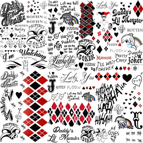 FANRUI 6 Sheets HQ Tattoos For Women Men Hands Halloween Makeup Kit, Clown Joker Face Tattoos Stickers, Halloween Costume Rave Party Accessories Gothic Inmate Prison Fake Temporary Tattoos
