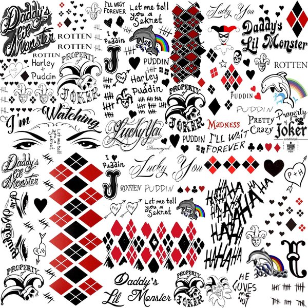FANRUI 6 Sheets HQ Tattoos For Women Men Hands Halloween Makeup Kit, Clown Joker Face Tattoos Stickers, Halloween Costume Rave Party Accessories Gothic Inmate Prison Fake Temporary Tattoos