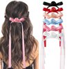 6 PCS Flower Hair Bow Clips, Satin Silk Hair Ribbon Bows with Extra Long Tails for Women, Rose Bowknot Hair Barrettes Accessories for Teen Girls