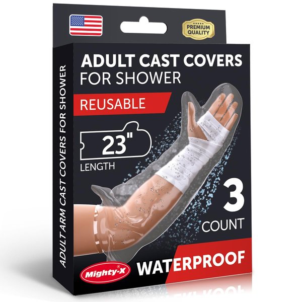 Mighty-X 100% Waterproof Cast Cover Arm Adult - [Watertight Seal] - 3 pack Reusable Cast Covers for Shower Arm