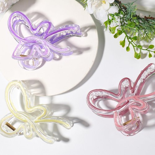 3PCS Bow Claw Clip for Women Bow Hair Clips Butterfly Claw Clips Plastic Hair Pins Non Slip Cute for Thin Hair Curly Gradation Purple Jaw Clip Barrettes Hair Claw Clips Styling Decor
