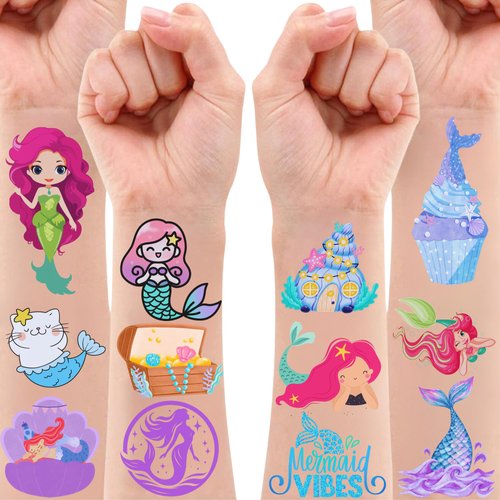 Mermaid Temporary Tattoos Ocean Theme Birthday Party Supplies Gift For Kids Teens Adult Party Decorations Decor Theme Sea Fish Theme Holiday Christmas Waterproof Colorful Cute Lovely