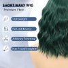 LOSMOEER Dark Green Wig with Bangs Short Wavy Wigs for Women Shoulder Length Curly Bob Wigs Heat Resistant Synthetic Wigs for Halloween Cosplay Daily Party Use