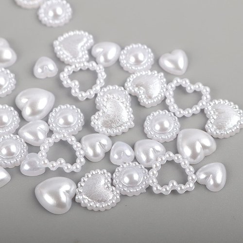 500Pcs White Pearls Heart Nail Charms Mixed Styles Flatback Heart Cute Assorted Pearls Heart Beads 3D Nail Art Charms Crafts Material Embellishments for Nail Art DIY Crafts Accessories Scrapbook