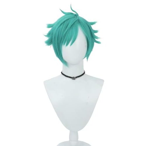TTYAO REII Aphelios Cosplay Wig Short Men Anime Wigs Green Straight Wigs Heat Resistant Synthetic Hair for Halloween Role Play Wigs (Aphelios)