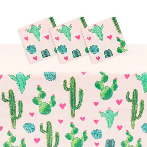 Sparkle and Bash 3 Pack Pink Plastic Cactus Tablecloth for Let's Fiesta Birthday Party Decorations, Baby Shower (54x108 in)
