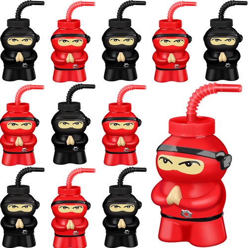 Layhit 12 Pcs Ninja Birthday Supplies Party Favor Cups Ninja Plastic Cup 10 oz Ninja Cup Reusable...