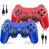 OKHAHA Controller 2 Pack for PS3 Wireless Controller for Sony Playstation 3, Double Shock 3, Bluetooth, Rechargeable, Motion Sensor, Remote for PS3 (With Stripes(Blue + Red))