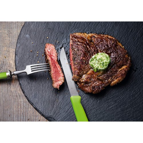 Alfi All-Purpose Knives Aerospace Precision Pointed Tip - Home And Kitchen Supplies - Serrated Steak Knives Set | Made in USA (Multi-Color, 12 pack)