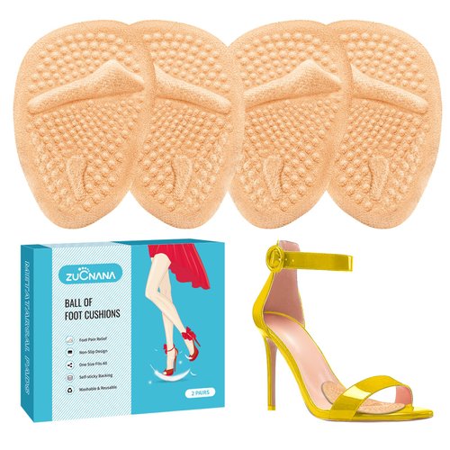 ZUCNANA Metatarsal Pads | 2 Pairs High Heel Inserts | Soft Gel Shoe Inserts for Women | Reusable Ball of Foot Cushions for Women Foot Pain Relief and Comfort | One Size Fits Foot Pads (Golden)