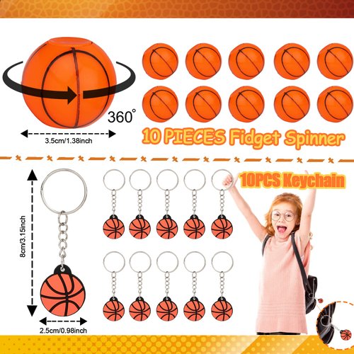Silkchio Basketball Party Favors Sets, Basketball Theme Party Supplies 110pcs, Mini Fidget Spinner Keychains Silicone Wristbands Bracelet Basketball Stickers Set Bags for Birthday Party Decorations