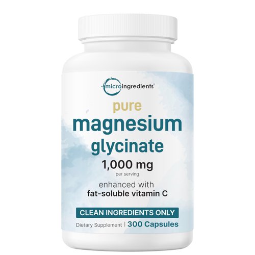Pure Magnesium Glycinate 1,000mg, 300 Capsules | 100% Chelated for Max Absorption | Support for Sleep, Muscle, Heart & Nerve Health | Enhanced with Vitamin C | Only Uses Active Ingredients