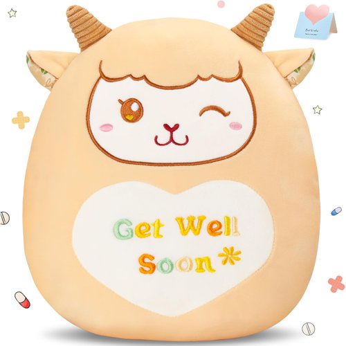 CozyWorld Get Well Soon Sheep Plush Pillow Stuffed Animal Lamb Plushies Cute Soft Toy Gift for Kids Girl Boy 12"