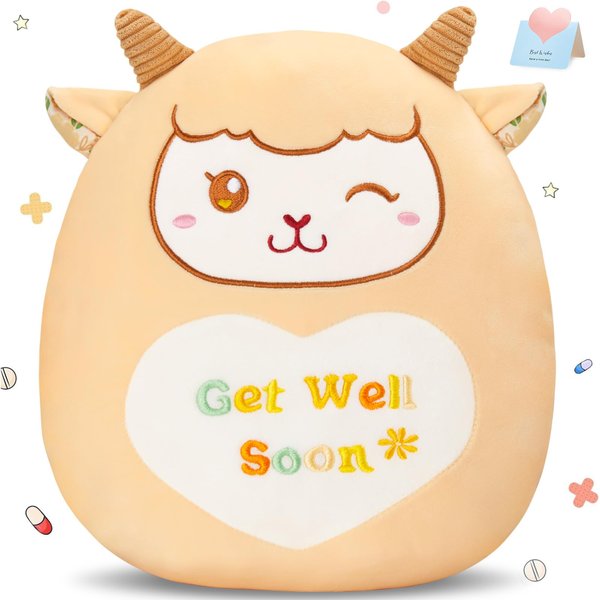 CozyWorld Get Well Soon Sheep Plush Pillow Stuffed Animal Lamb Plushies Cute Soft Toy Gift for Kids Girl Boy 12"