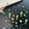 36 Pcs 3D Cross Nail Rhinestones Charms San Judas Tadeo Virgin Mary Nail Charms for Acrylic Nails Chains Gold Nail Art Metal Shiny Alloy Crystals Gems DIY Jewels Accessories Supplies Decorations Set