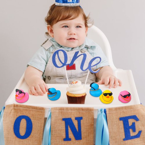 18 Pcs Mini Rubber Ducks Baby Shower Tiny Rubber Ducks Bulk with Sunglasses, Float Bath Toys Bathtub Duckies Mini Ducks for Shower Birthday Party Favors Carnival Gift (Yellow, Pink, Blue)