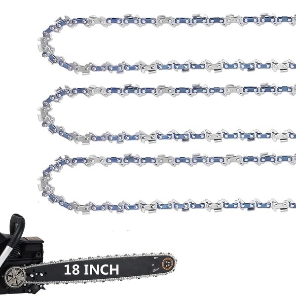 3Pcs Carbide Chainsaw Chain 18 Inch, 3/8" LP Pitch, .050" Gauge, 62 Drive Links, Fits Poulan, Kobalt, Echo, Ego, Greenworks and More- S62