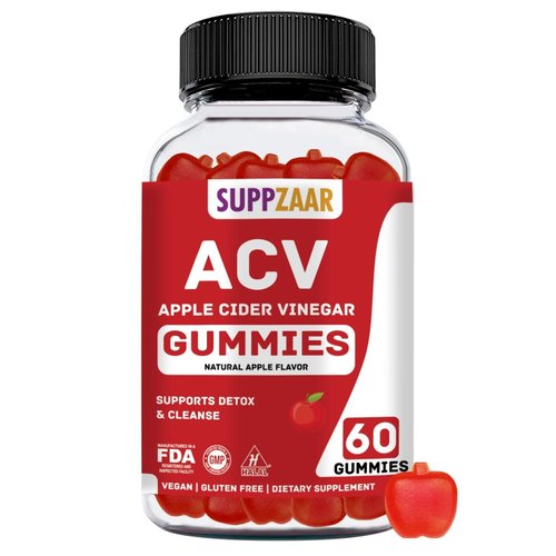 SUPPZAAR Vegan Apple Cider Vinegar Gummies with The Mother, 500mg 60 Servings - ACV Gummies for Immune System, Digestion, Natural Detox & Cleanse - Alternative to Apple Cider Vinegar Capsules