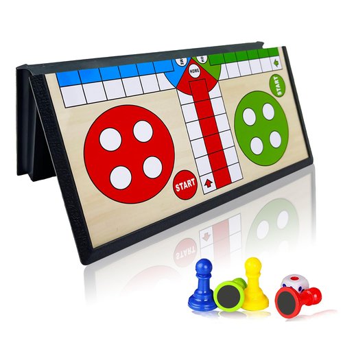 KIDAMI Magnetic Ludo Travel Board Game Set, Folding Design and Light-Weight, Gift for Kids and Adults (8 inches)