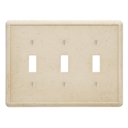 Questech Decor Triple Toggle Light Switch Cover, 3-Gang Electrical Wall Plate, Triple Switch Standard Size Receptacle Cover, Decorative Tumbled Texture, Travertine